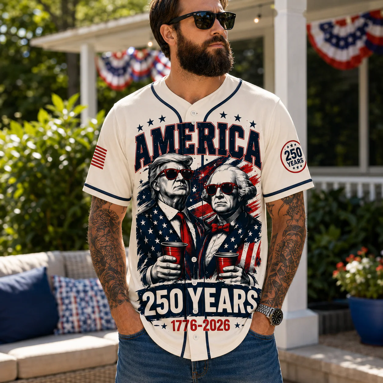 Trump George Washington America 250 Years - Baseball Jersey - Gift For Patriots - Image 2