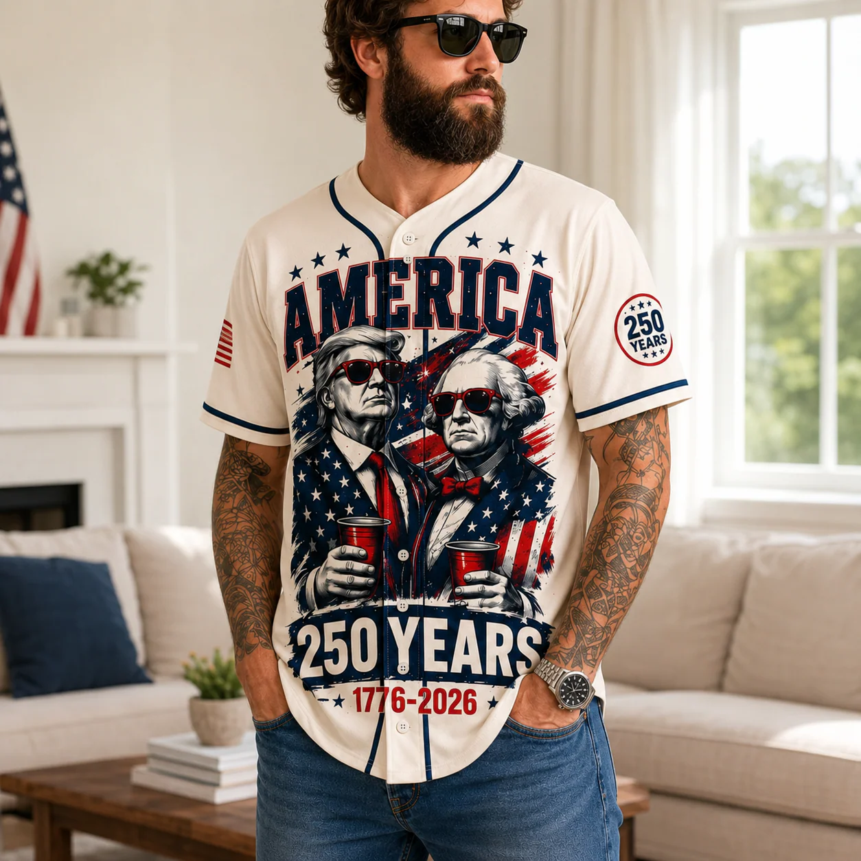 Trump George Washington America 250 Years - Baseball Jersey - Gift For Patriots - Image 4