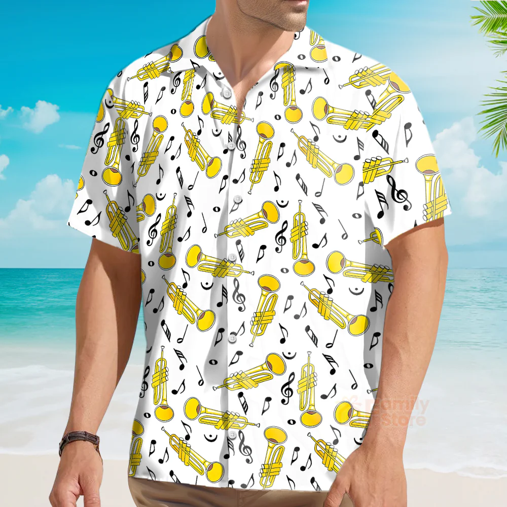 Trumpet Seamless Pattern Shirt For Men Hawaiian Shirt - Image 3