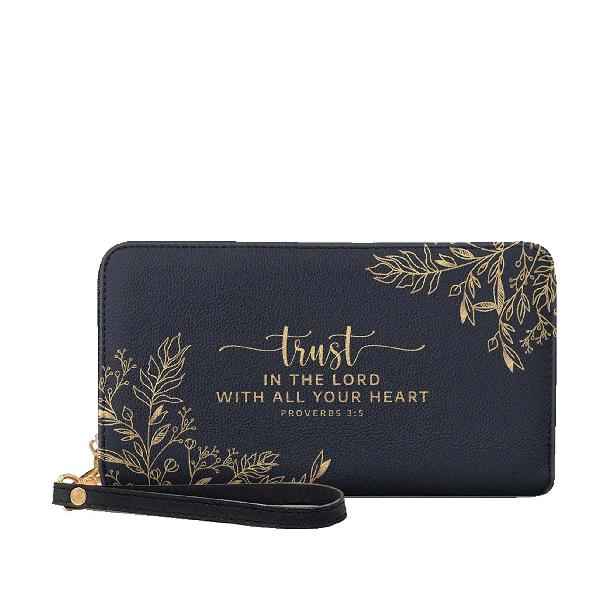 Trust in the Lord Proverbs 3:5 Black Leather Purse - Christian Leather Wallet