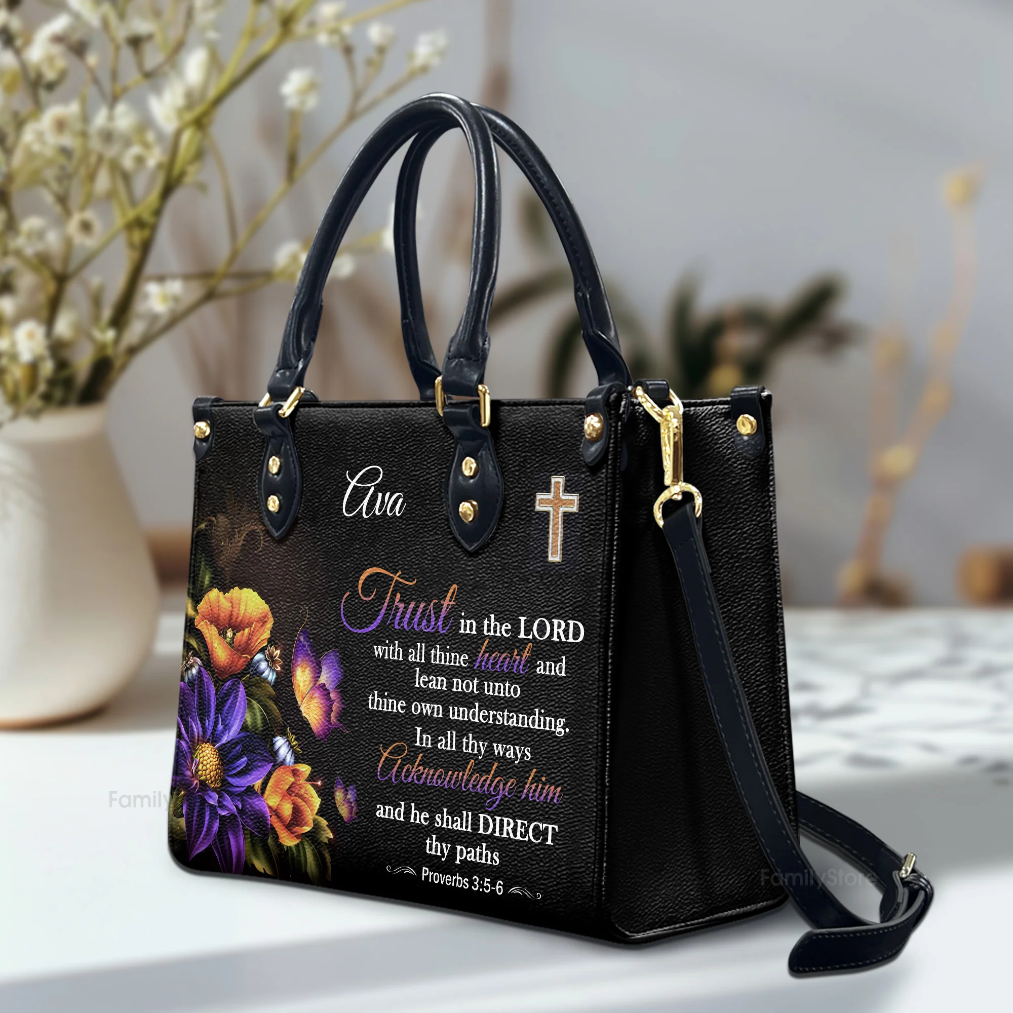 Trust In The Lord With All Your Heart - Awesome Personalized Leather Handbag - AT4081321 - Image 2