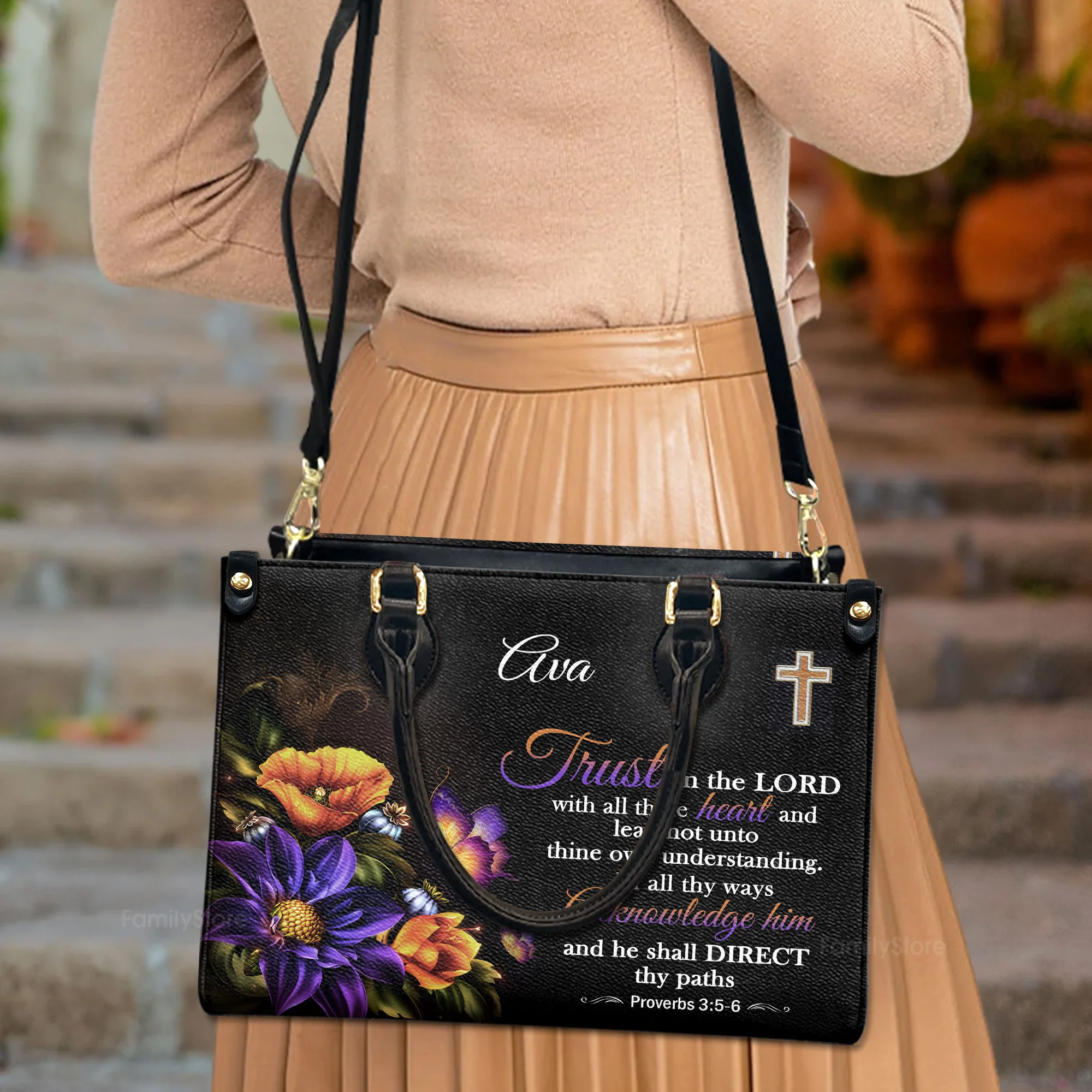 Trust In The Lord With All Your Heart - Awesome Personalized Leather Handbag - AT4081321 - Image 4