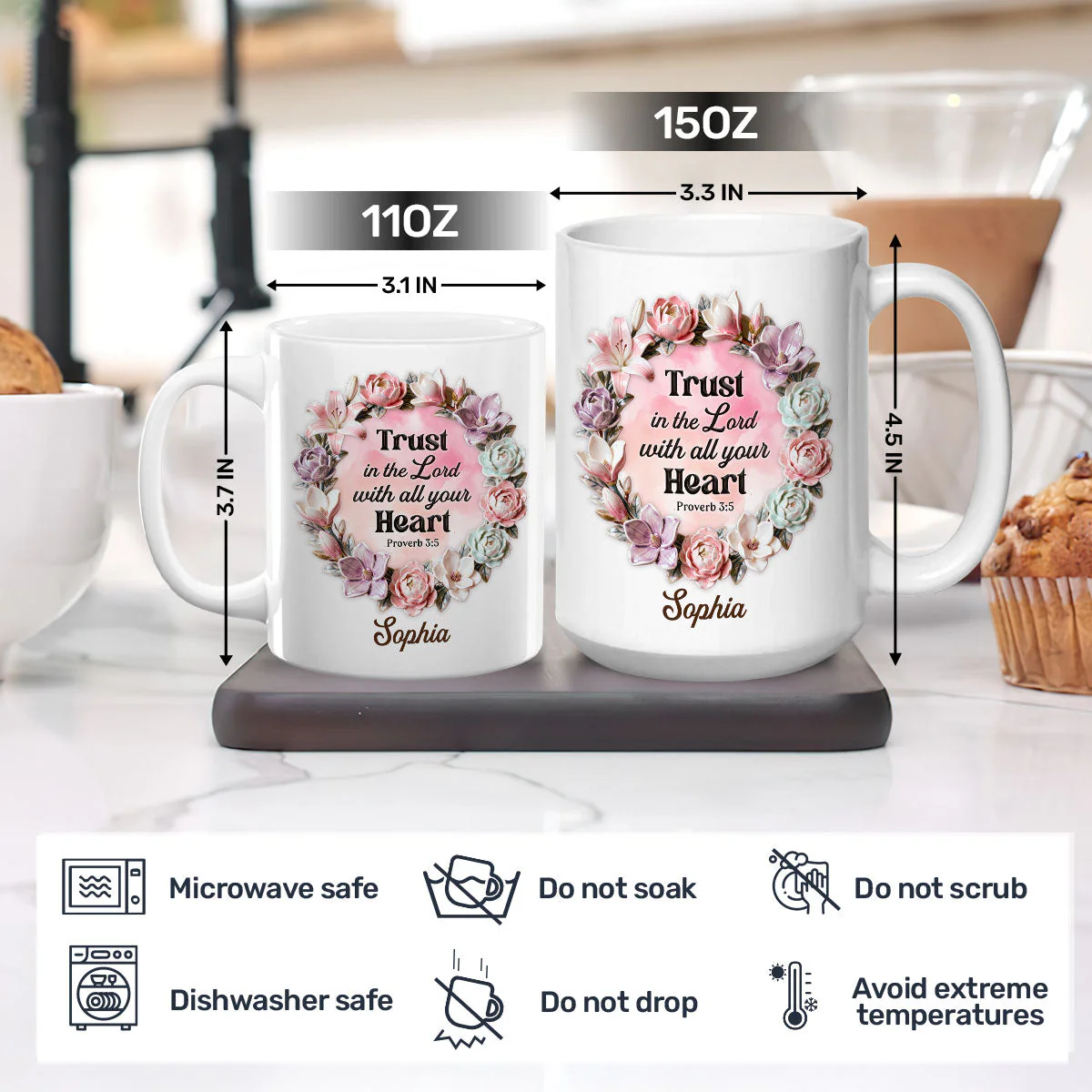 Trust In The Lord With All Your Heart - Personalized Ceramic Coffee Mug - Christian Gift For Her BA01 - Image 5