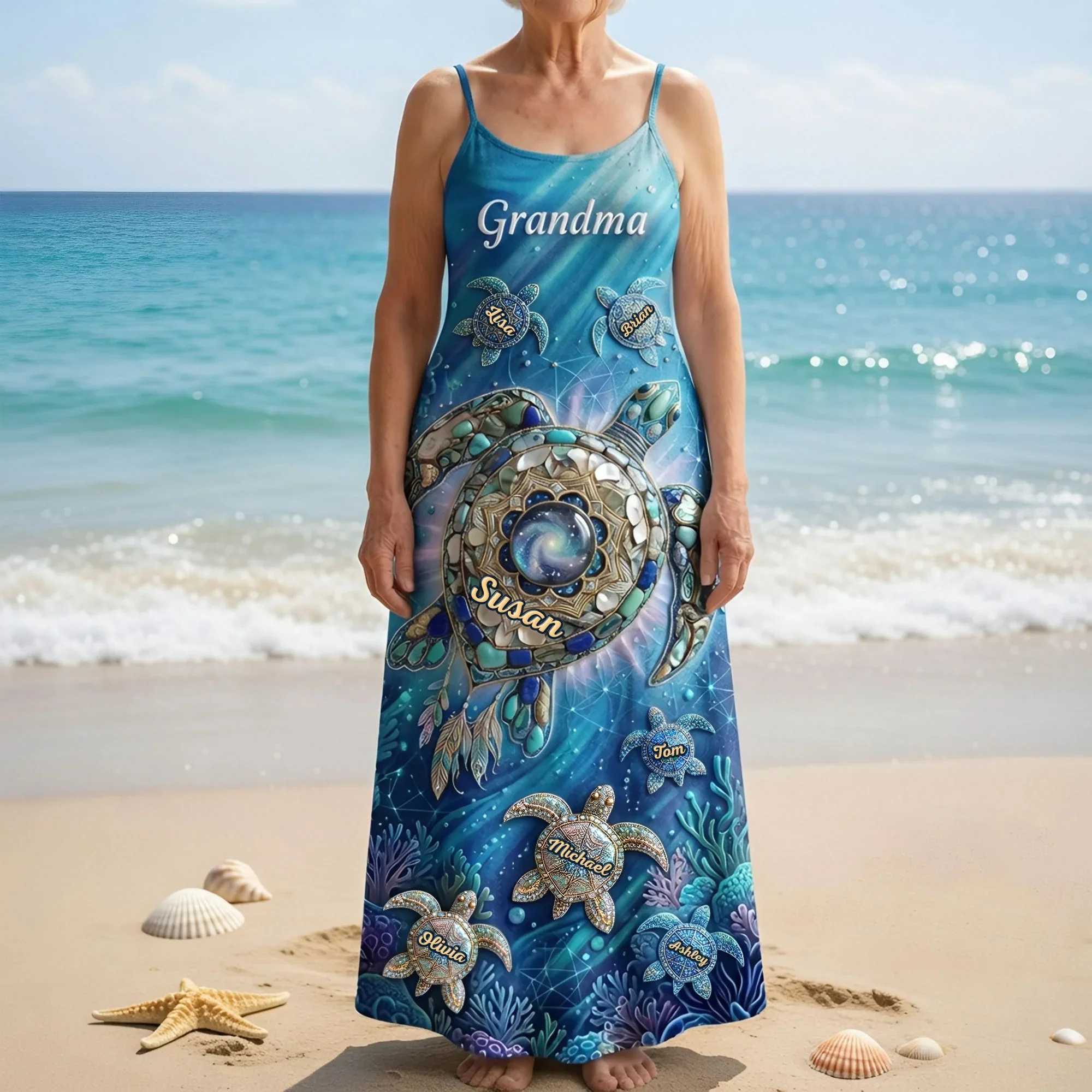 Turtle Grandma And Kids - Personalized Maxi Dress - Gift For Grandma, Mom