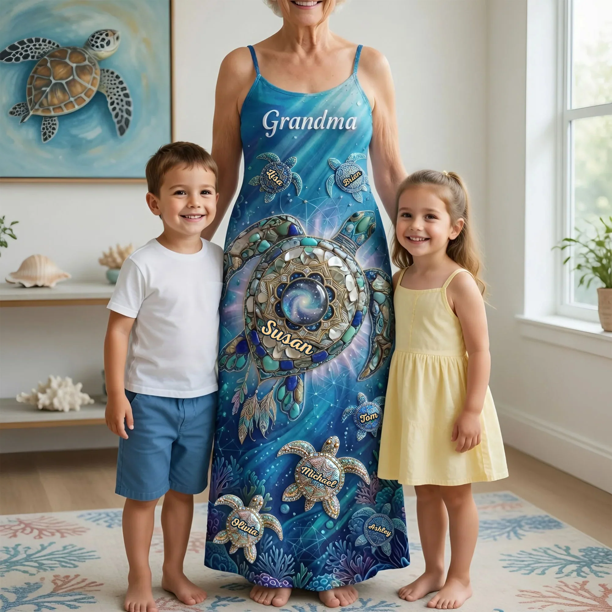 Turtle Grandma And Kids - Personalized Maxi Dress - Gift For Grandma, Mom - Image 3