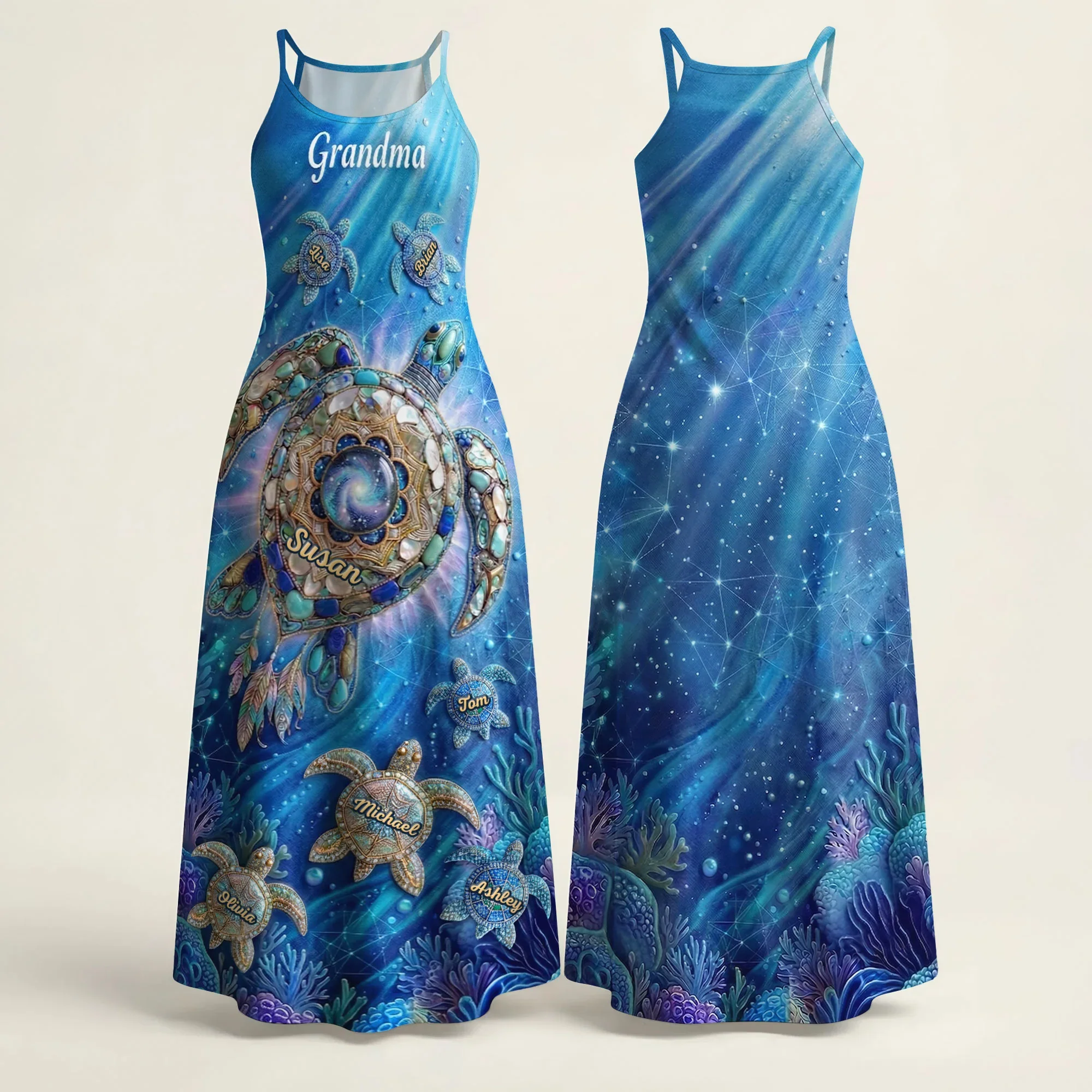 Turtle Grandma And Kids - Personalized Maxi Dress - Gift For Grandma, Mom - Image 4