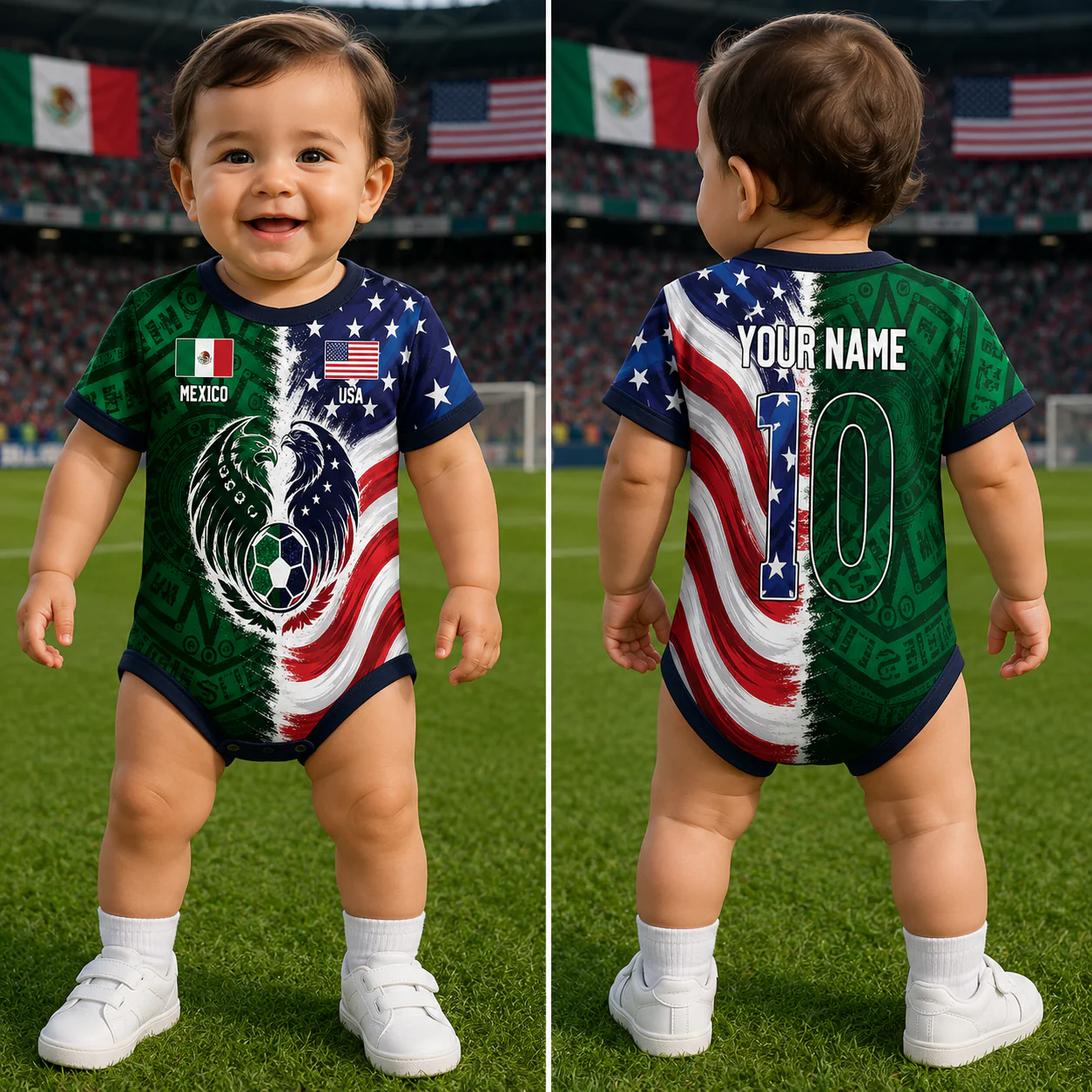 Two Nations Design World Football 2026 - Personalized Baby Jersey Bodysuit - Gifts For New Moms, New Dads, Soccer Lovers