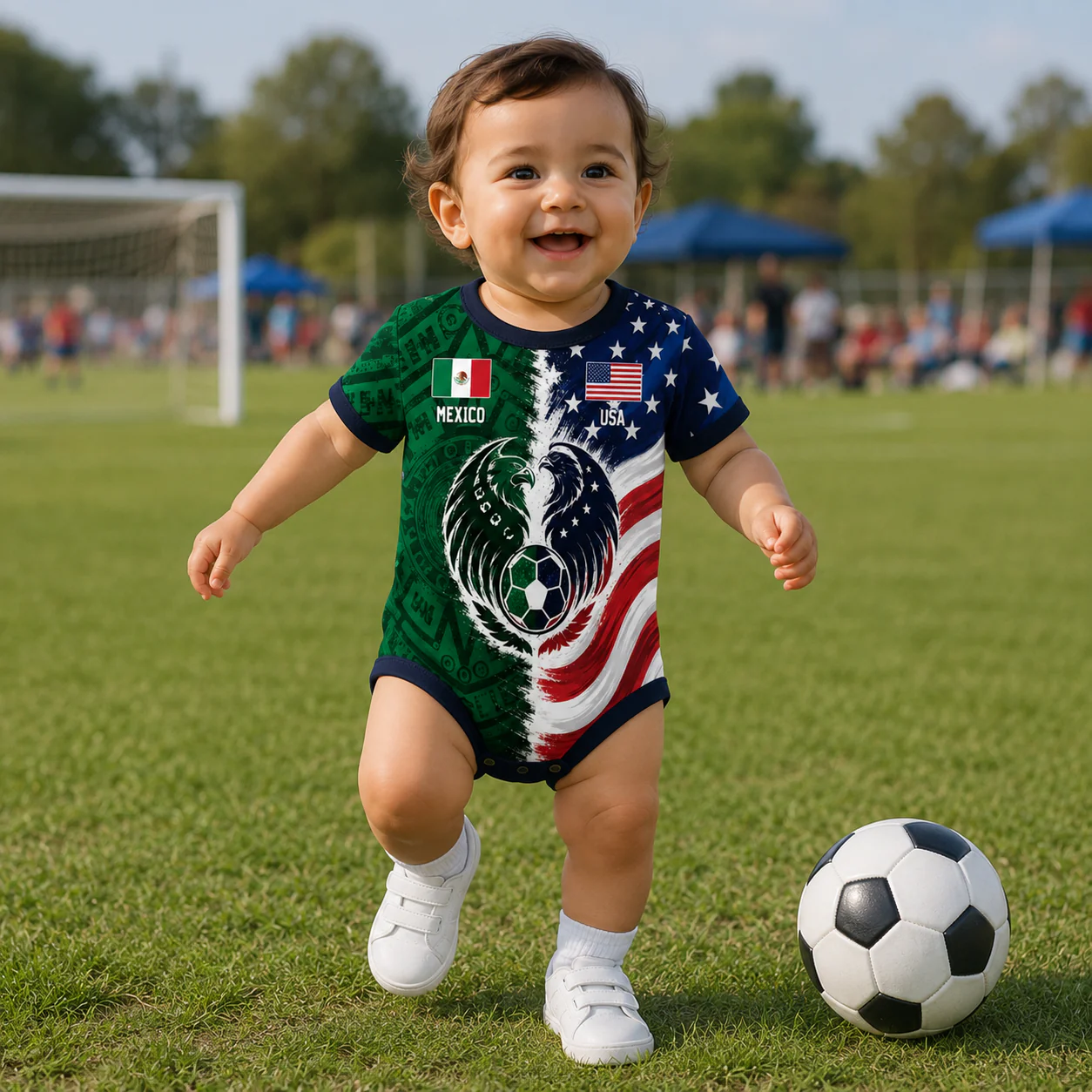 Two Nations Design World Football 2026 - Personalized Baby Jersey Bodysuit - Gifts For New Moms, New Dads, Soccer Lovers - Image 3