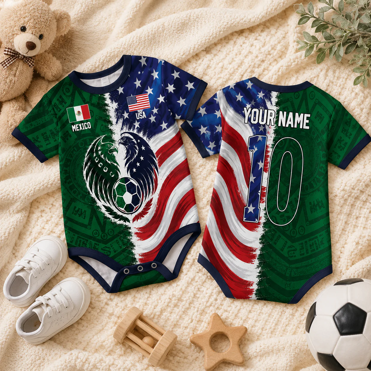 Two Nations Design World Football 2026 - Personalized Baby Jersey Bodysuit - Gifts For New Moms, New Dads, Soccer Lovers - Image 6