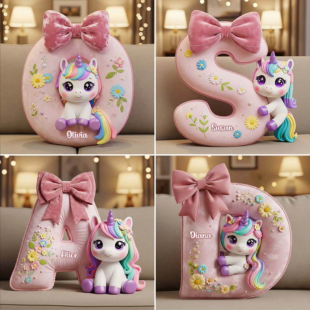 Unicorn Alphabet - Personalized Custom Shape Pillow - Christmas Gift For Daughter HH01