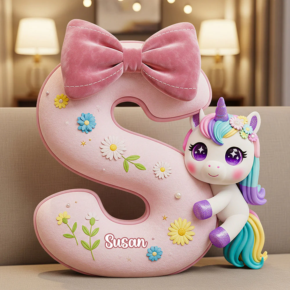Unicorn Alphabet - Personalized Custom Shape Pillow - Christmas Gift For Daughter HH01 - Image 3