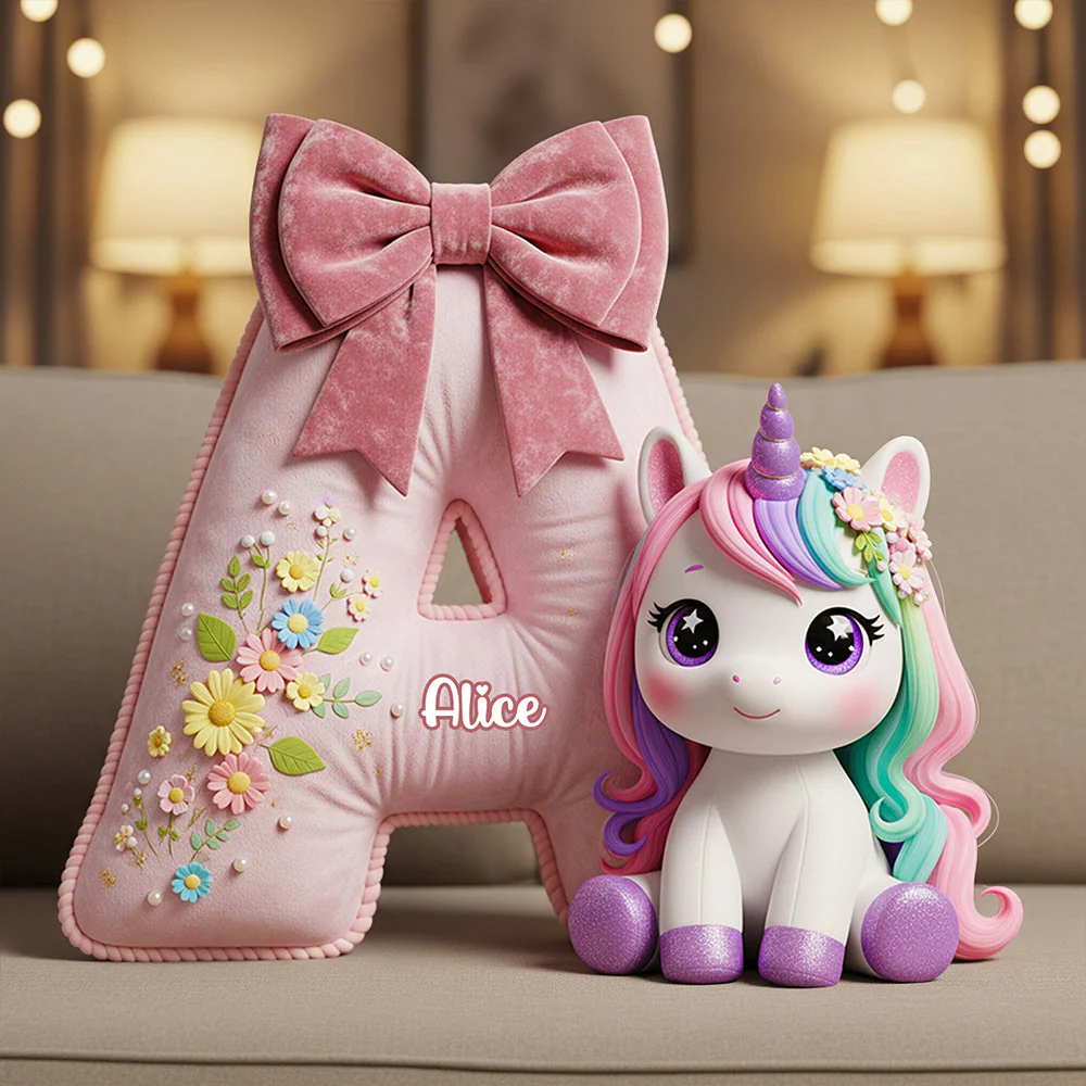 Unicorn Alphabet - Personalized Custom Shape Pillow - Christmas Gift For Daughter HH01 - Image 5