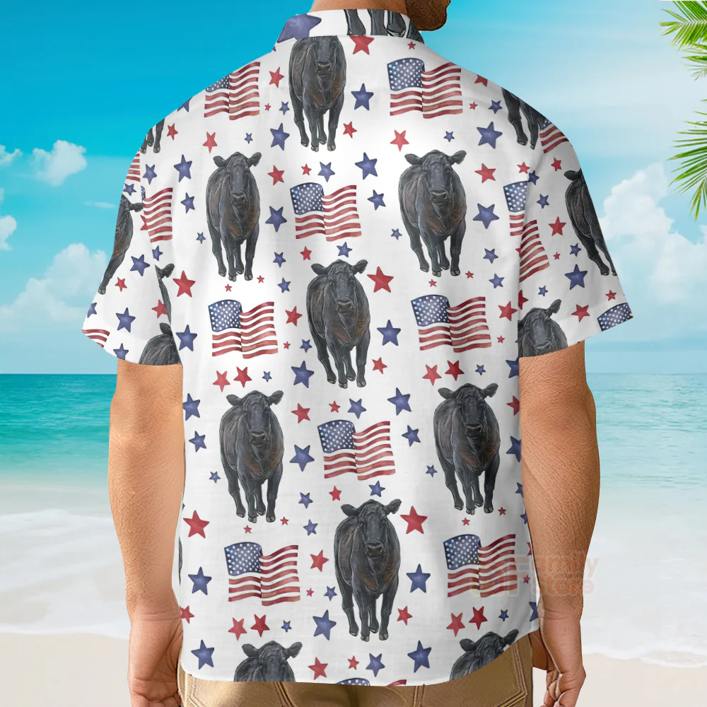 Unique Black Angus American Flag Pattern Hawaiian Shirt - Image 5