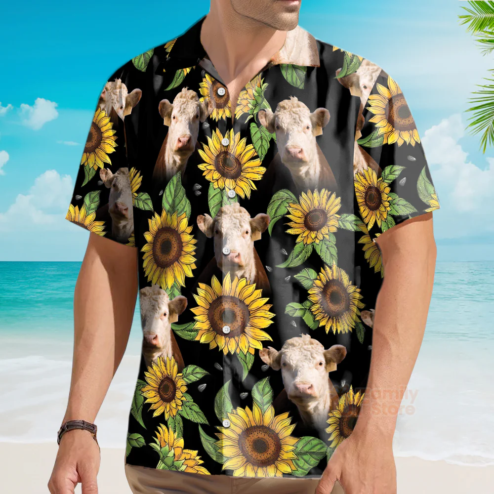 Unique Hereford Sunflower Hawaiian Shirt 2023 - Image 3