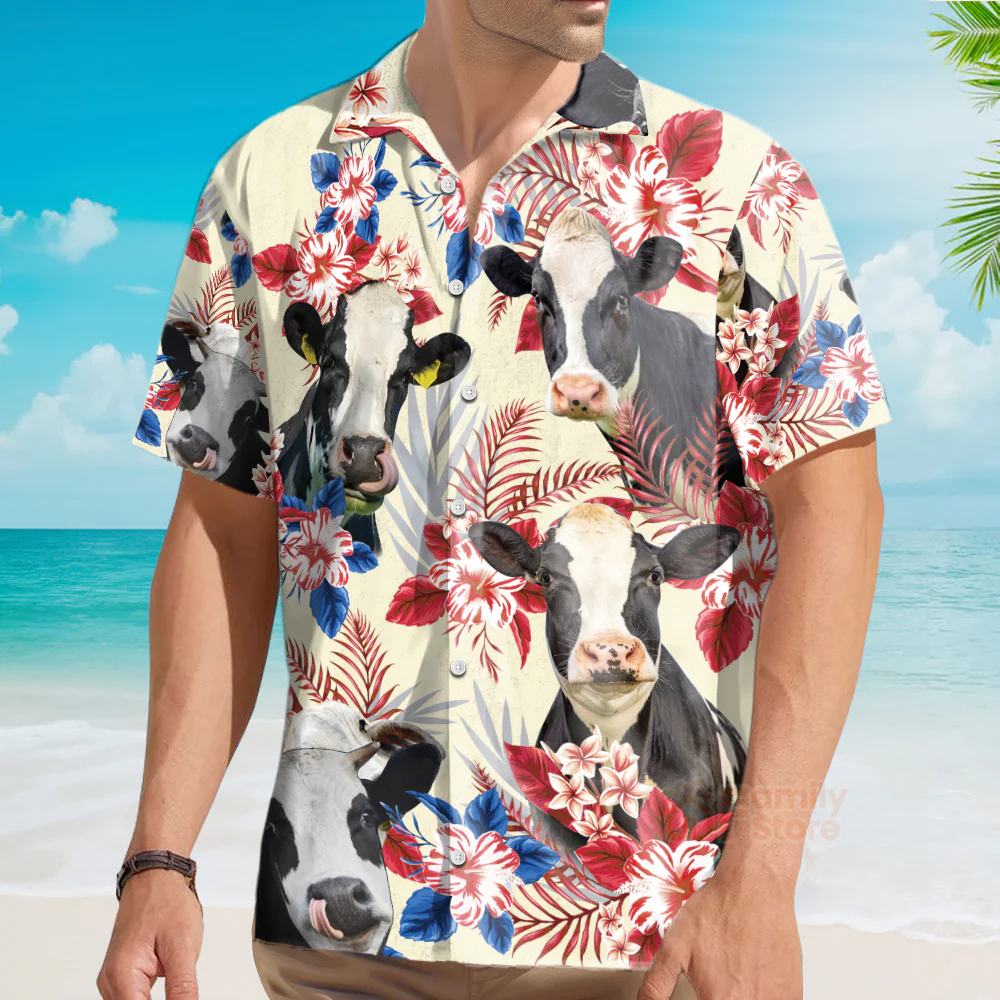 Unique Holstein Friesian Cattle American Flag Hawaiian Shirt - Image 4