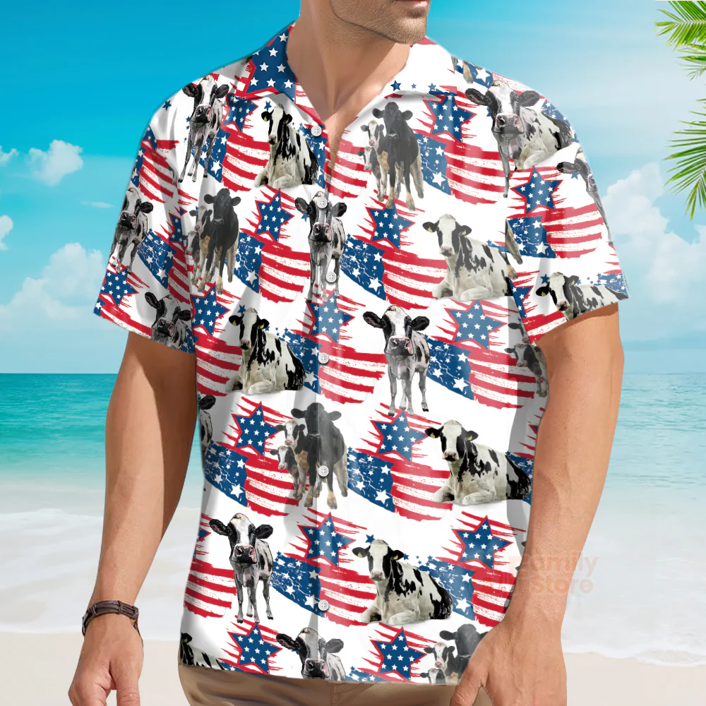 Unique Holstein Happy Flag 3D Hawaiian Shirt - Image 3
