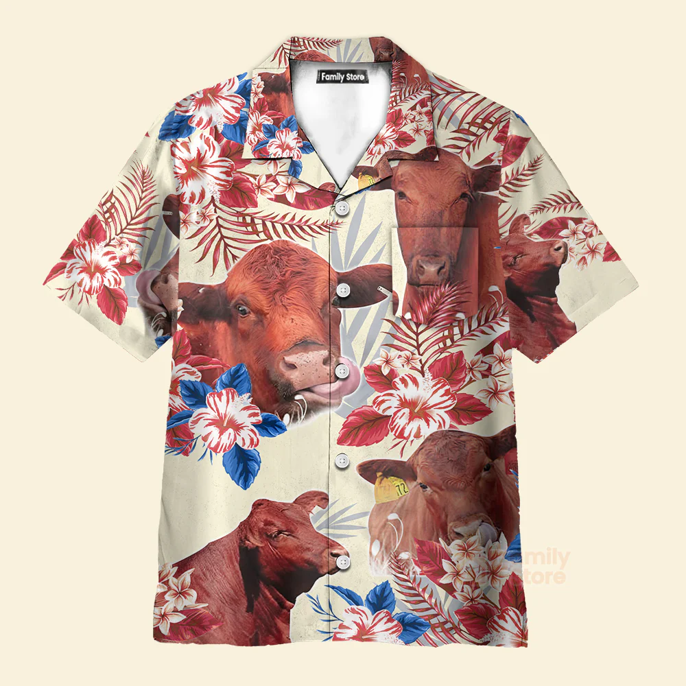 Unique Red Angus Cattle American Flag Flowers Hawaiian Shirt - Image 2