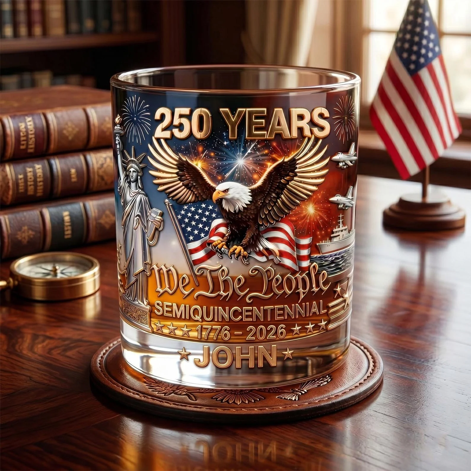 United States 250th Anniversary - Personalized Whiskey Glass - Gift For Patriots