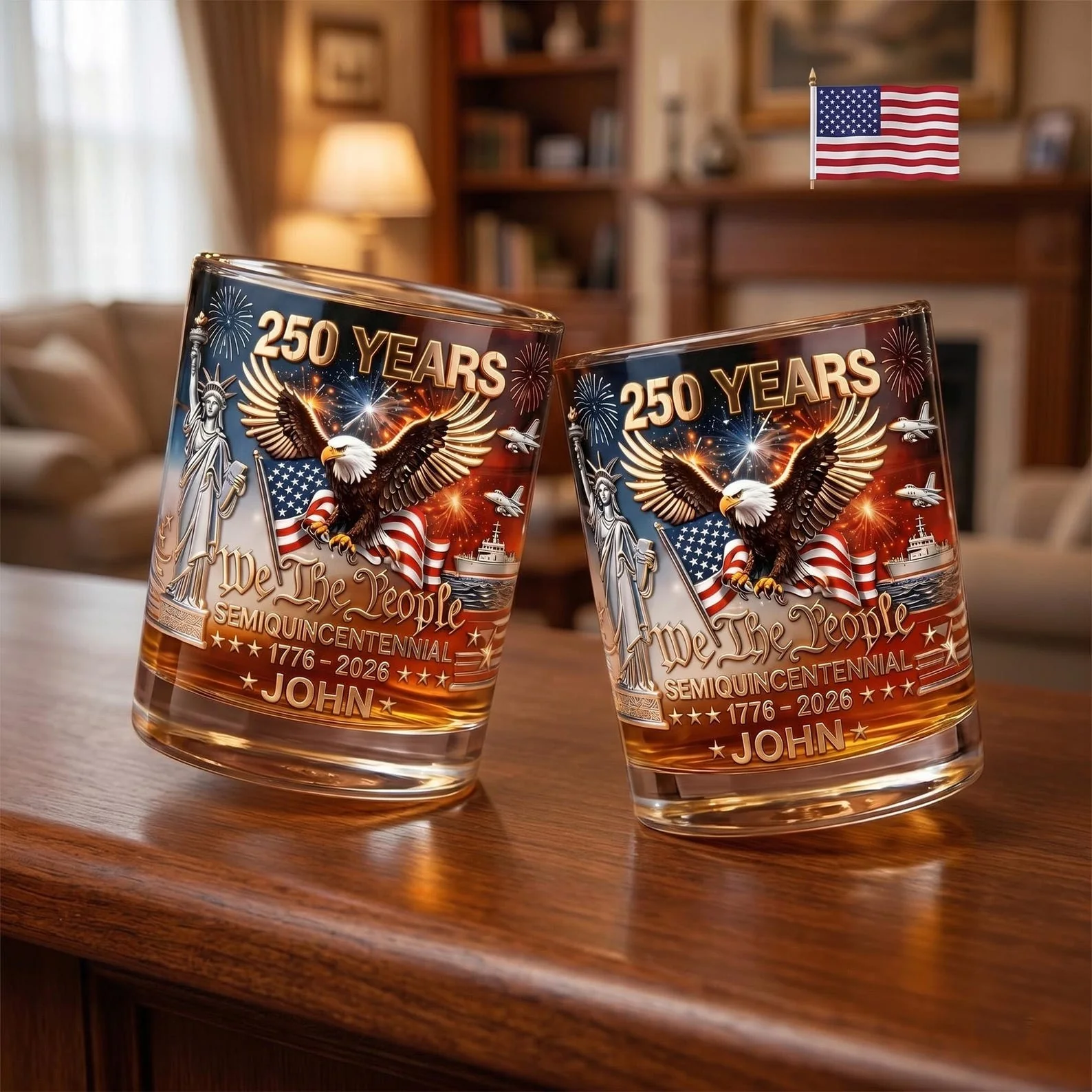 United States 250th Anniversary - Personalized Whiskey Glass - Gift For Patriots - Image 3