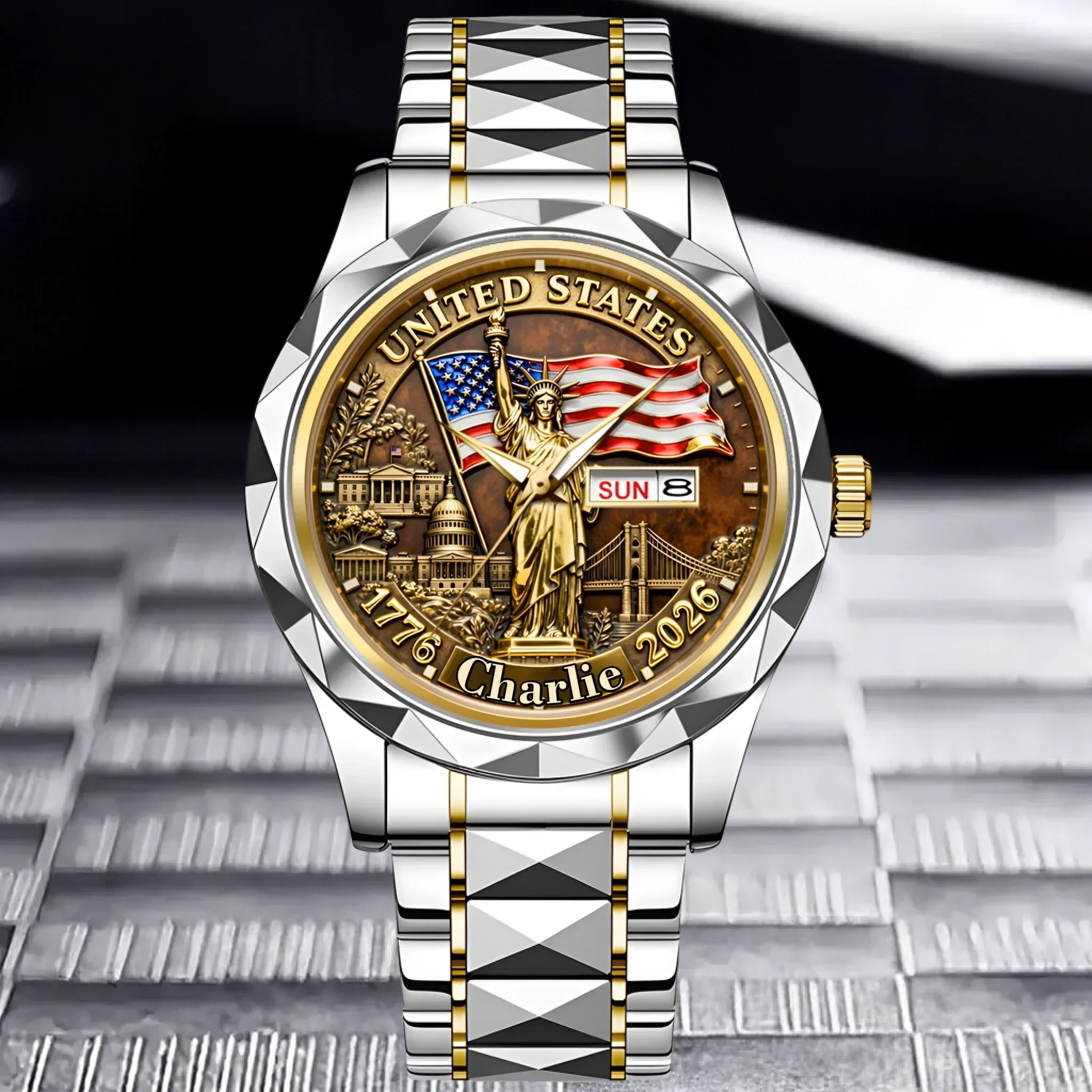 United States 250th Anniversary Statue of Liberty - Personalized Men's Wrist Watch - Gift For Men, Patriots - Image 4