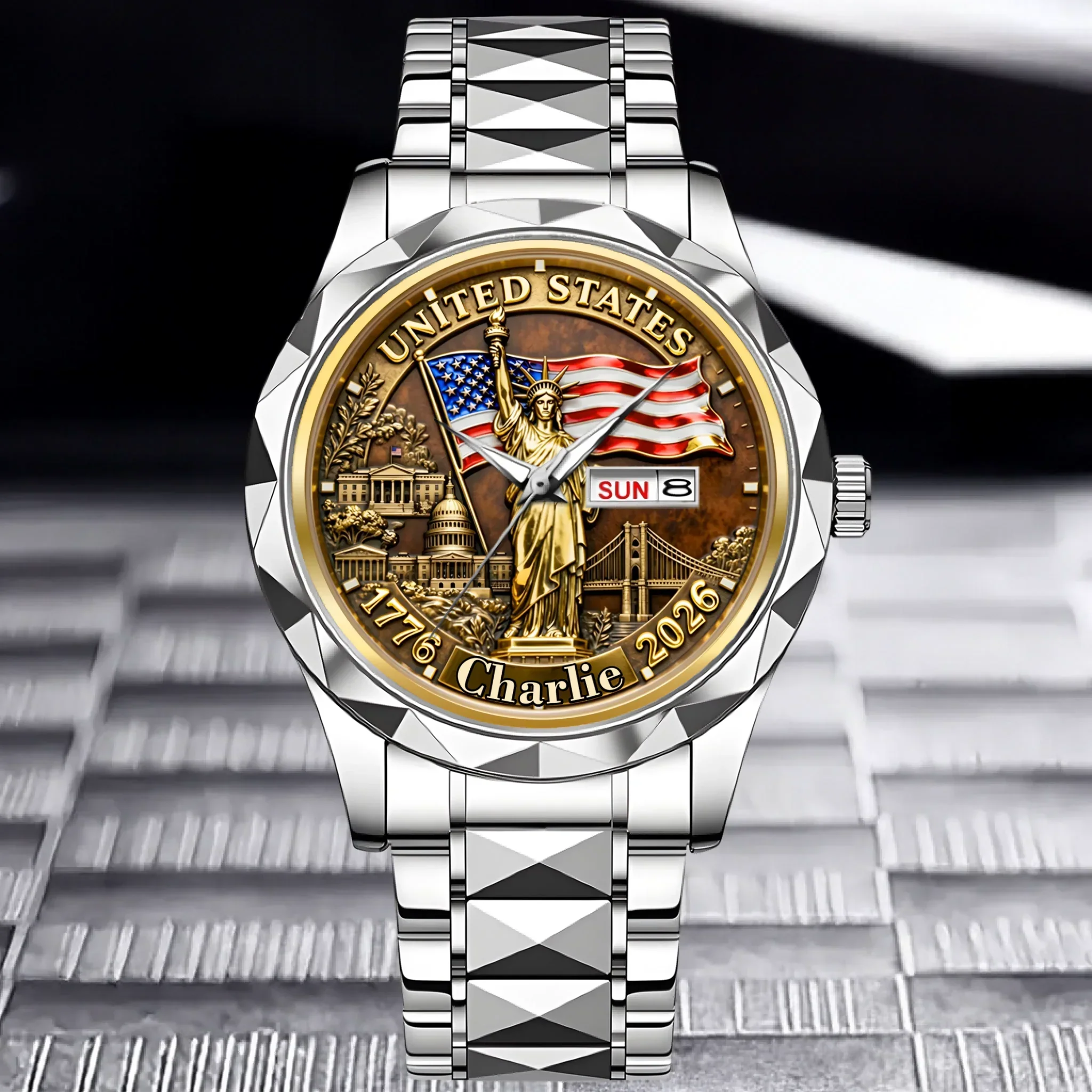 United States 250th Anniversary Statue of Liberty - Personalized Men's Wrist Watch - Gift For Men, Patriots - Image 5