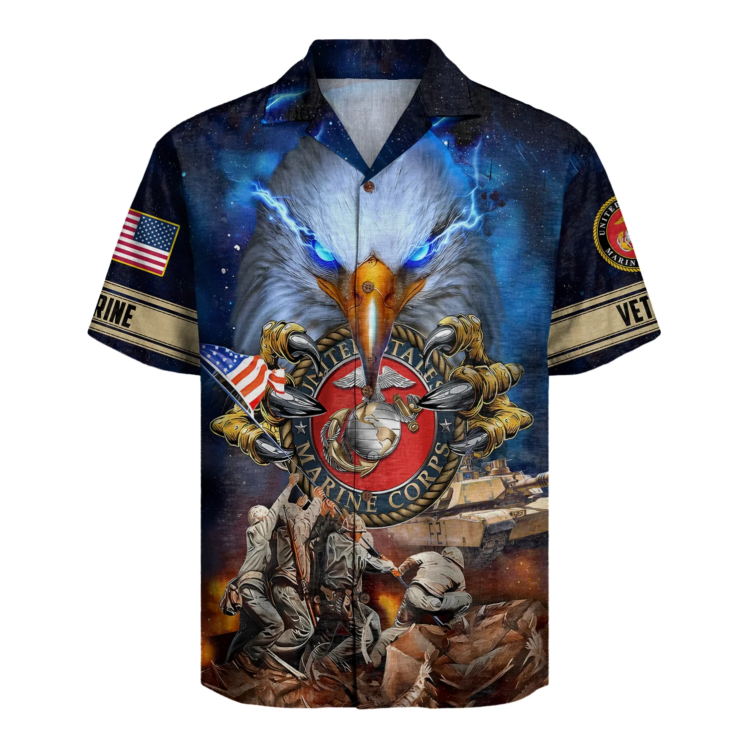 United States Marines With Eagle & Iwo Jima Tribute - Hawaiian Shirt - Patriotic Gift For Veterans | HN02 - Image 2