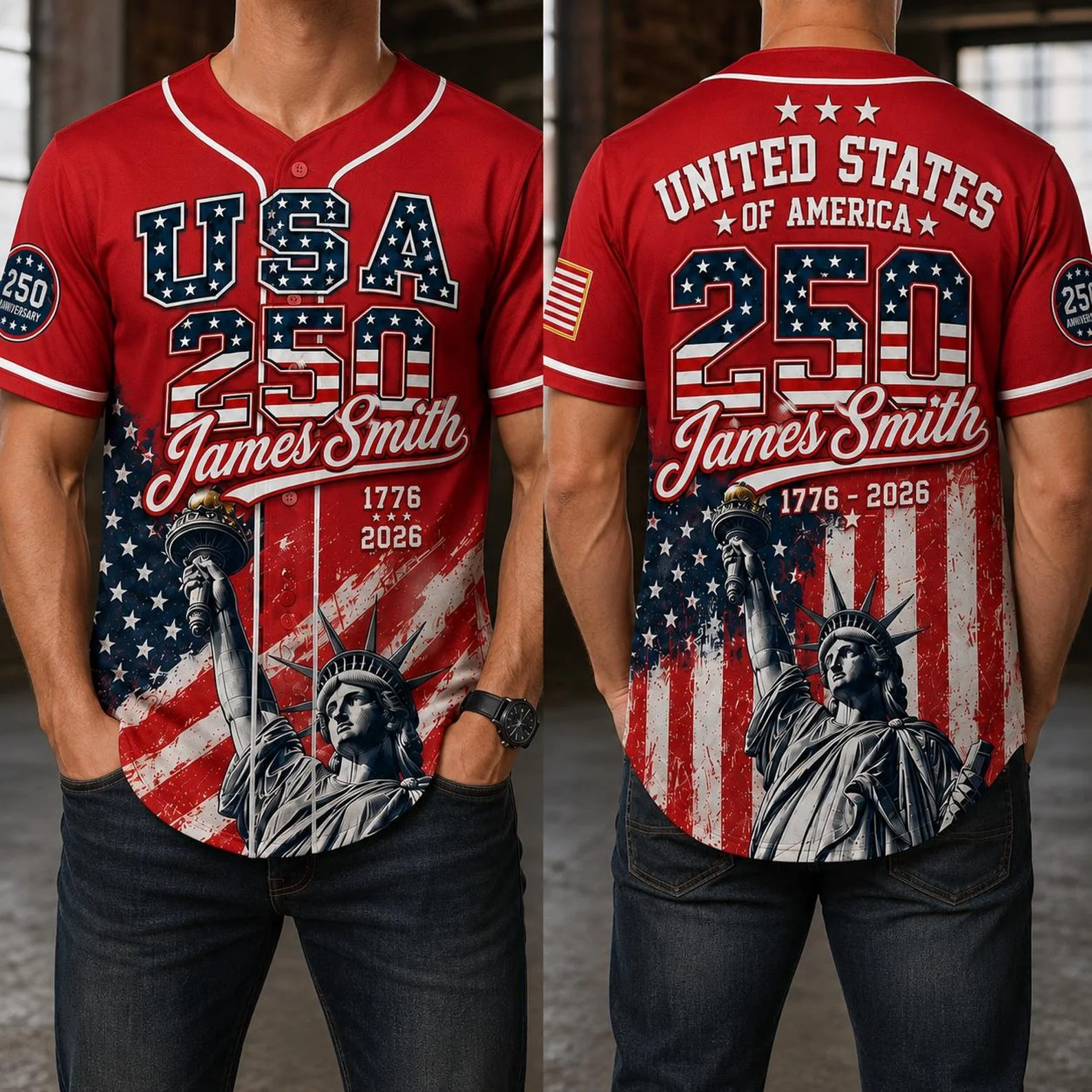 United States Of America 250 Years Liberty - Personalized Baseball Jersey - Gift For Him - Image 2