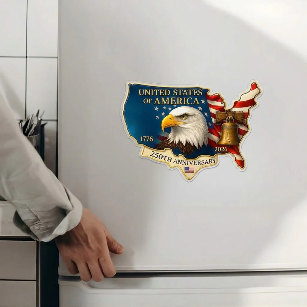 United States Of America 250th Anniversary With Eagle - Shape Acrylic Fridge Magnet - Patriotic Gift For Family HN02