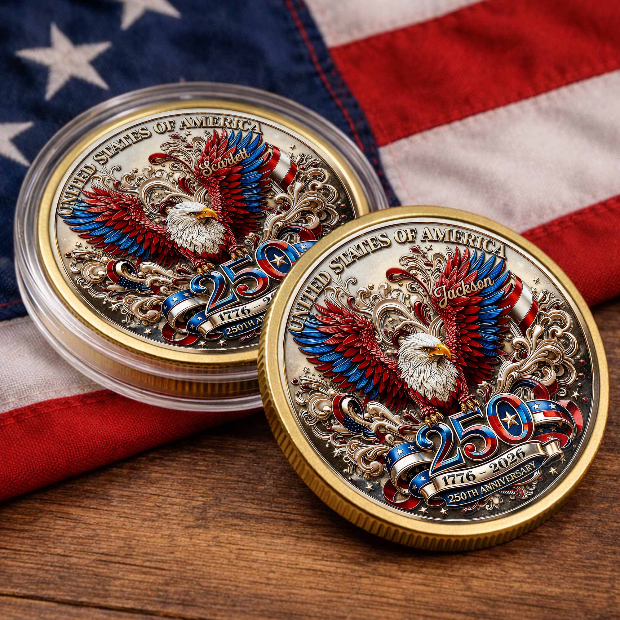 United States Of America Eagle And Flag Ribbon - Personalized Commemorative Coin - Gift For Patriots - Image 5