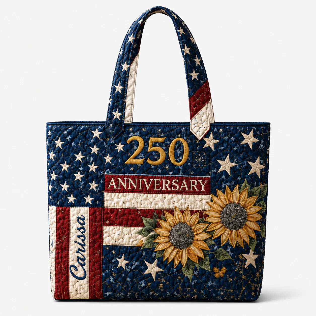US 250th Anniversary Patriotic Sunflowers - Personalized Quilted Tote Bag - Patriotic Gift For Her - Image 6