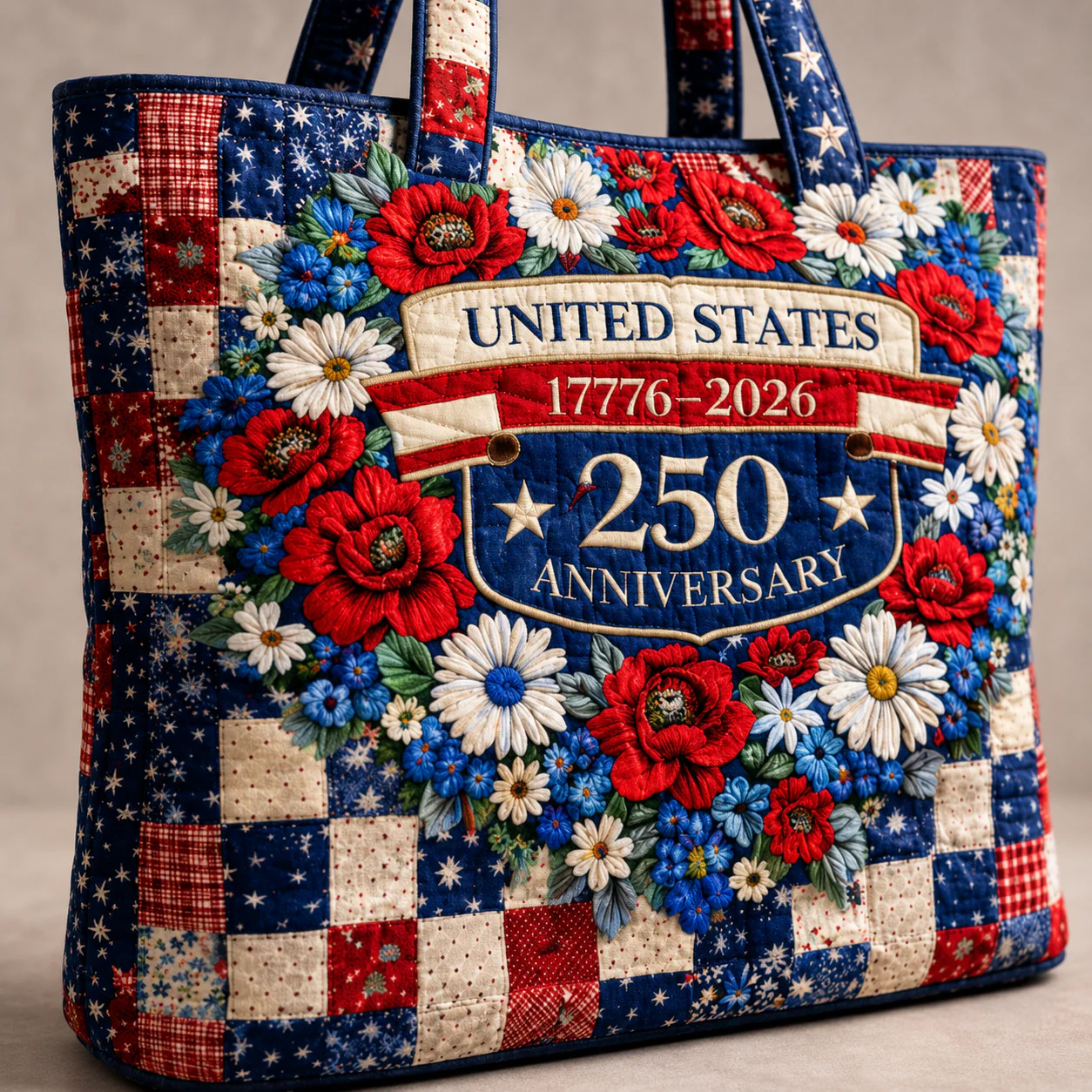 US 250th Anniversary United States Floral - Quilted Tote Bag - Patriotic Gift For Her - Image 3