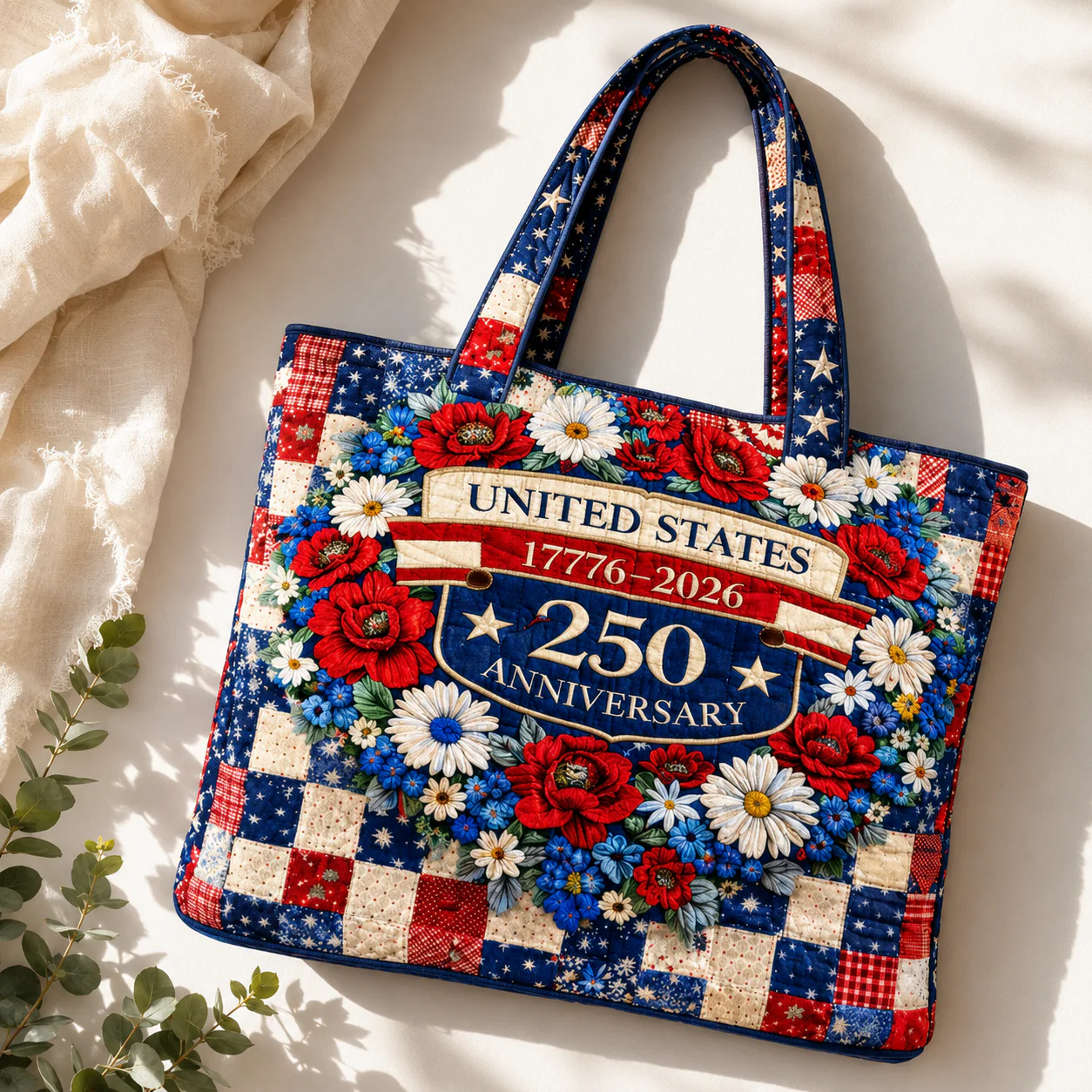 US 250th Anniversary United States Floral - Quilted Tote Bag - Patriotic Gift For Her - Image 4