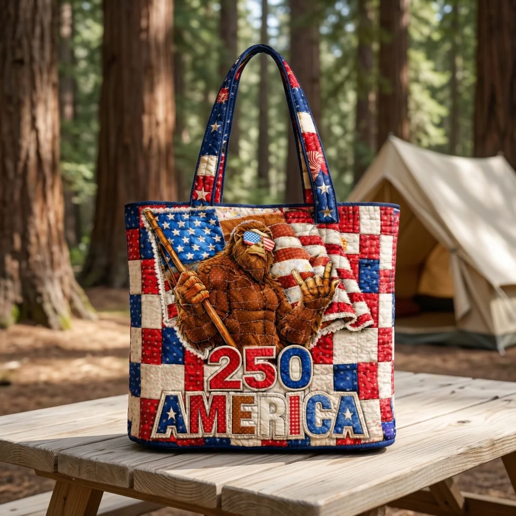 US 250th Patriotic Bigfoot Sasquatch - Quilted Tote Bag - Gift For Her