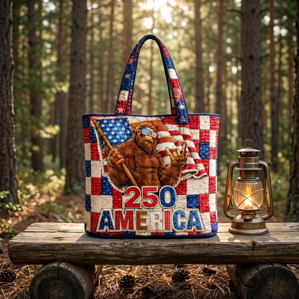 US 250th Patriotic Bigfoot Sasquatch - Quilted Tote Bag - Gift For Her - Image 2