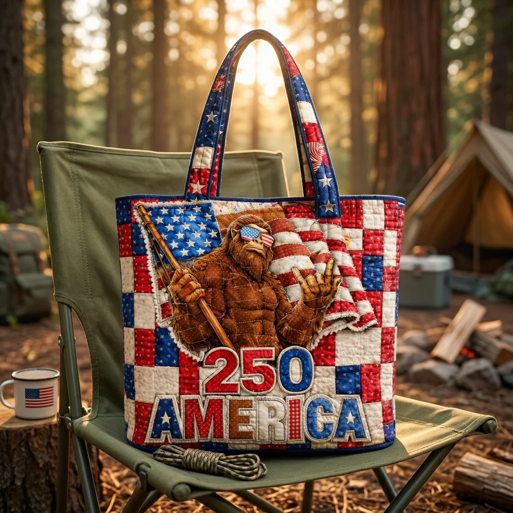 US 250th Patriotic Bigfoot Sasquatch - Quilted Tote Bag - Gift For Her - Image 3