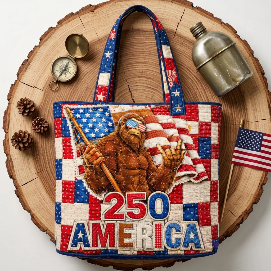 US 250th Patriotic Bigfoot Sasquatch - Quilted Tote Bag - Gift For Her - Image 5