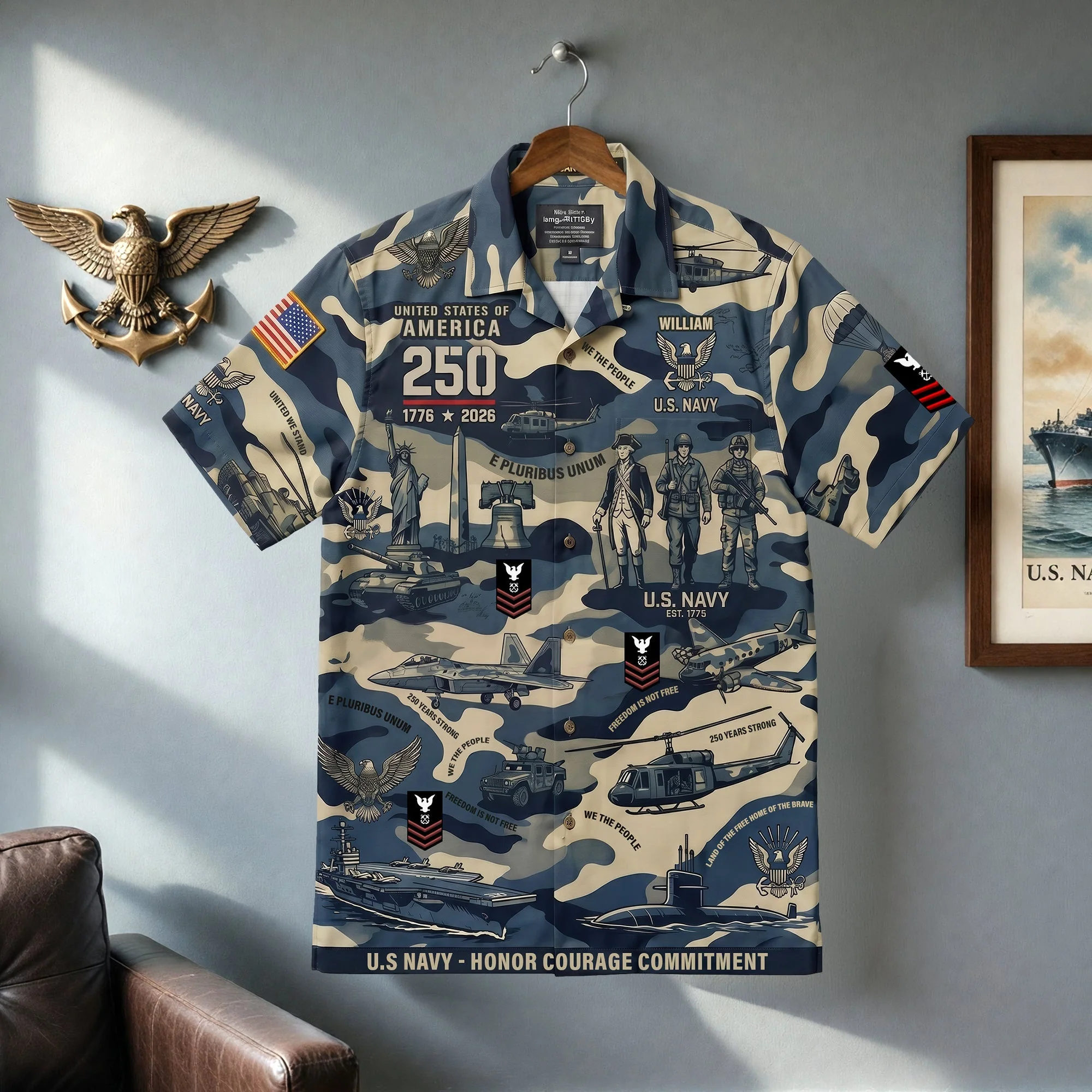 U.S. Army Military Tribute 250 Years Faith & Freedom - Personalized Hawaiian Shirt - Gift For Patriots, For Veteran - Image 3