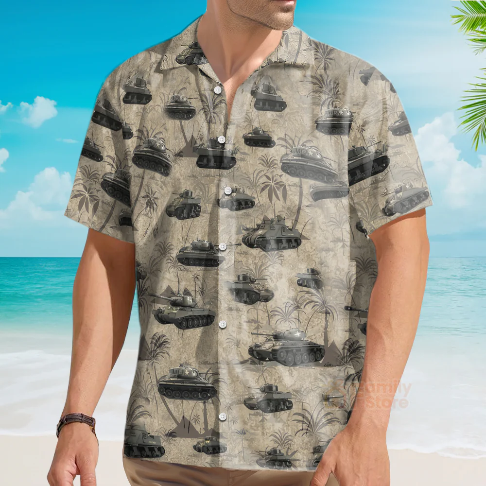 US Army Tanks WWII Hawaiian Shirt - Image 4