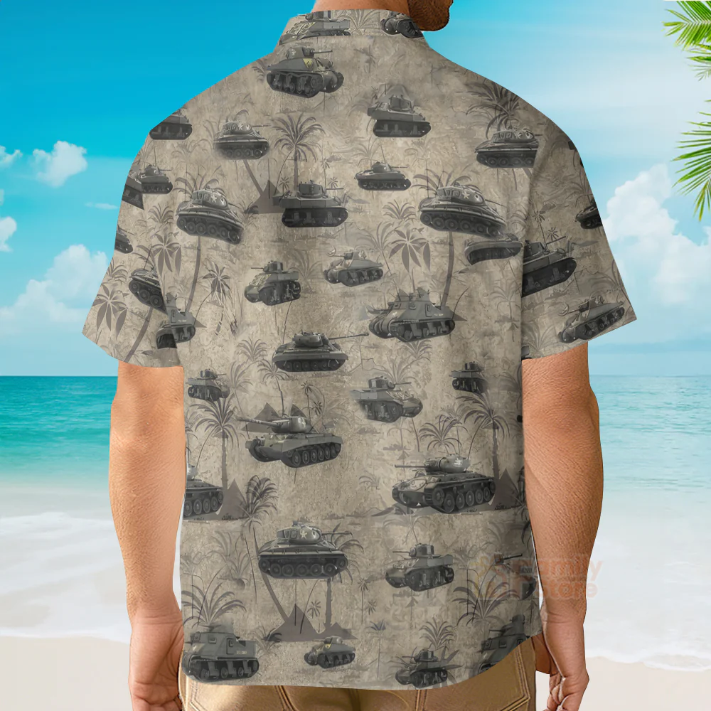 US Army Tanks WWII Hawaiian Shirt - Image 5