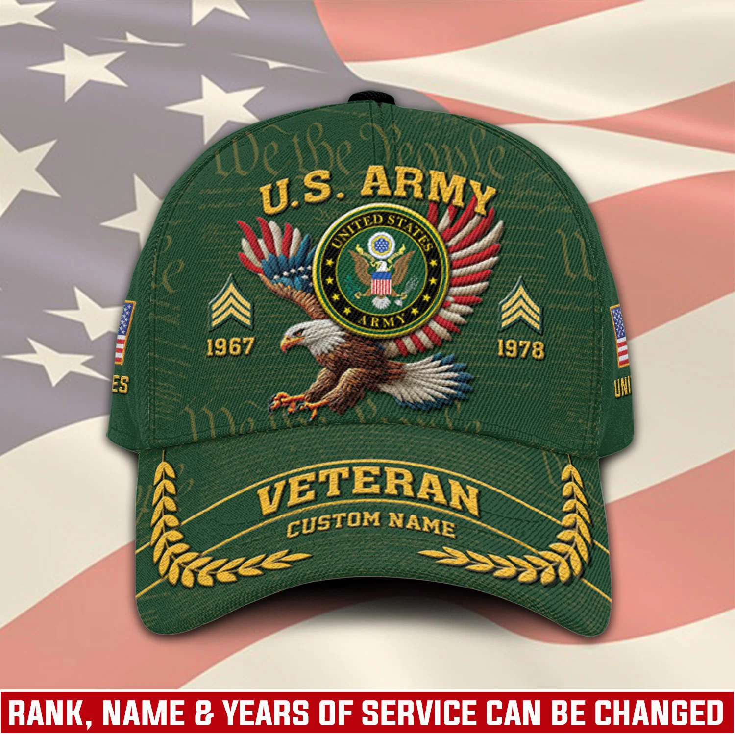 U.S. Army Veteran Patriotic Eagle - Personalized Classic Cap - Gifts For Veterans - Image 2