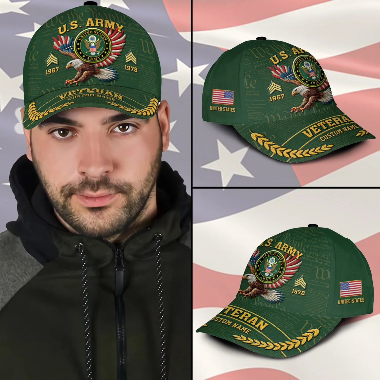 U.S. Army Veteran Patriotic Eagle - Personalized Classic Cap - Gifts For Veterans - Image 3