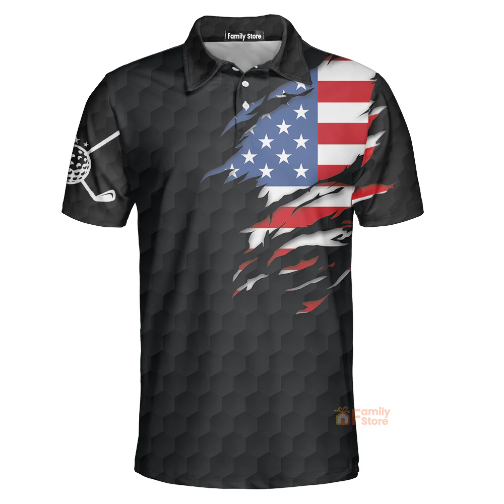 US Flag Teared Golf Pattern Golf Men Polo Shirt