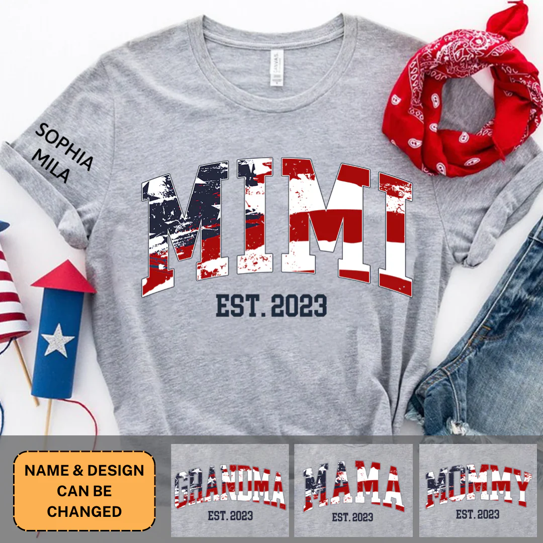 US Flag With Grandkids Names - Personalized All Over Shirt - Gift For Grandma, Mom