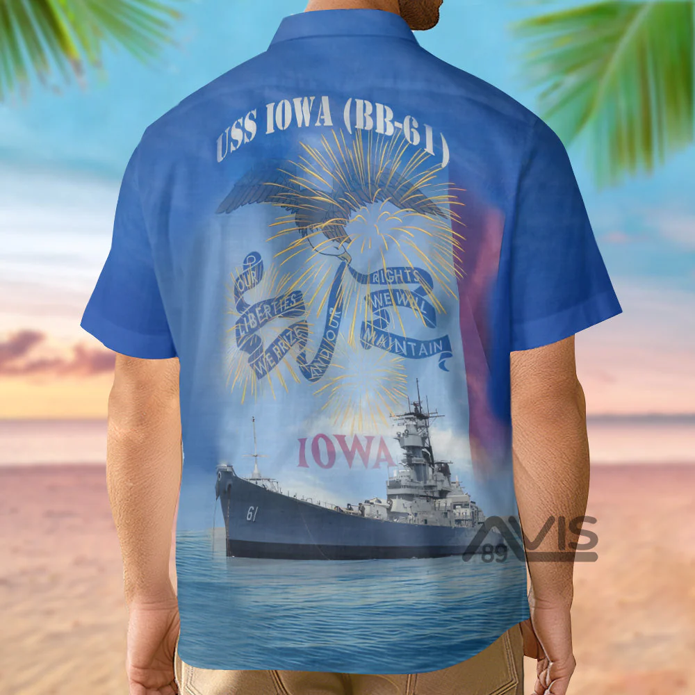 Us Navy Uss Iowa (Bb-61) 4Th Of July - Hawaiian Shirt - Image 3