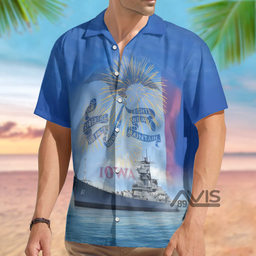 Us Navy Uss Iowa (Bb-61) 4Th Of July - Hawaiian Shirt - Image 4