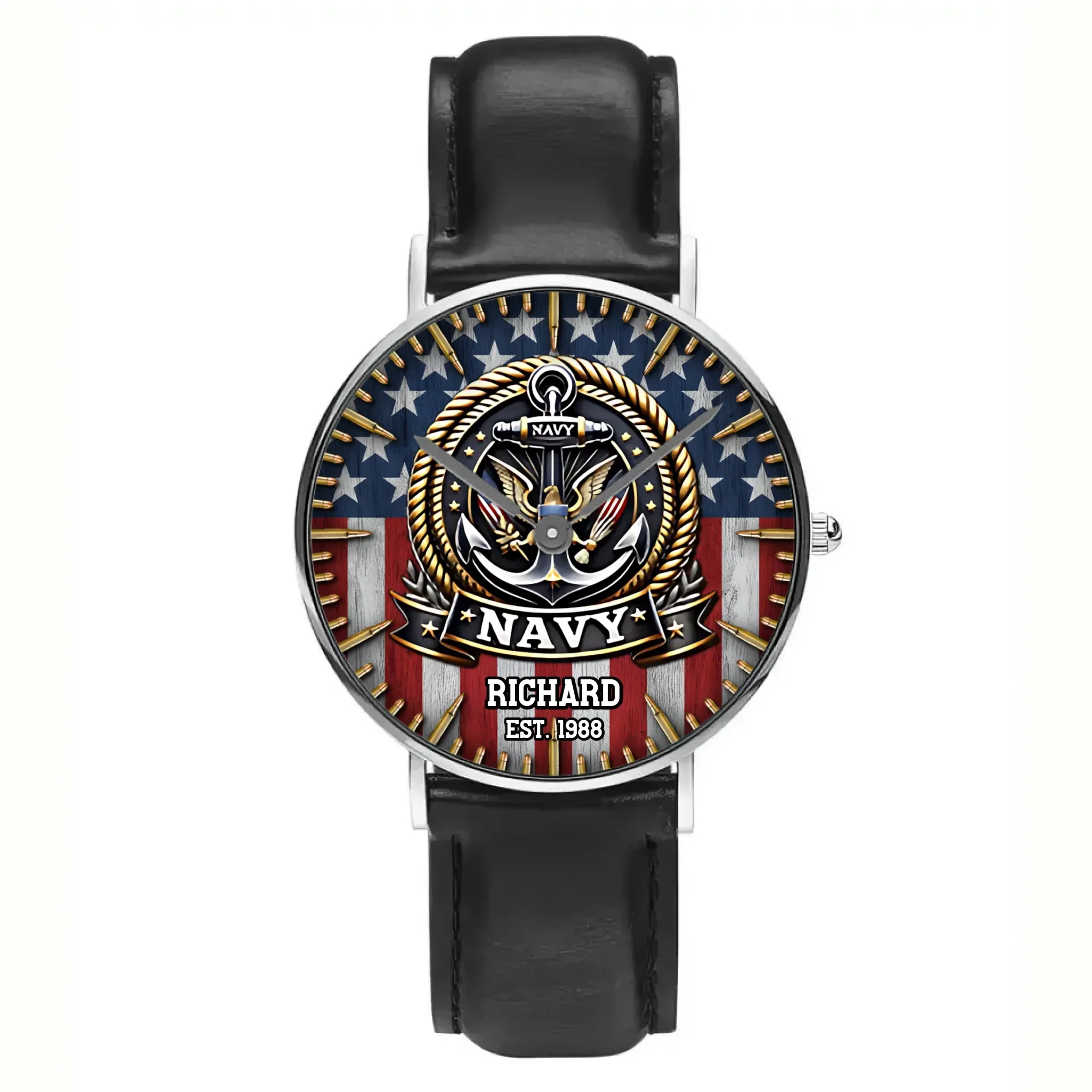 US Navy Veteran Anchor American Flag - Personalized Hand Watch -  Gift For Patriots - Image 15
