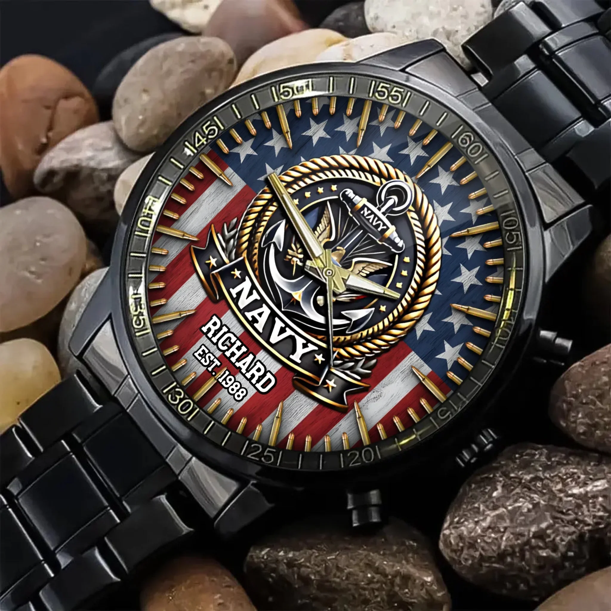 US Navy Veteran Anchor American Flag - Personalized Hand Watch -  Gift For Patriots - Image 5