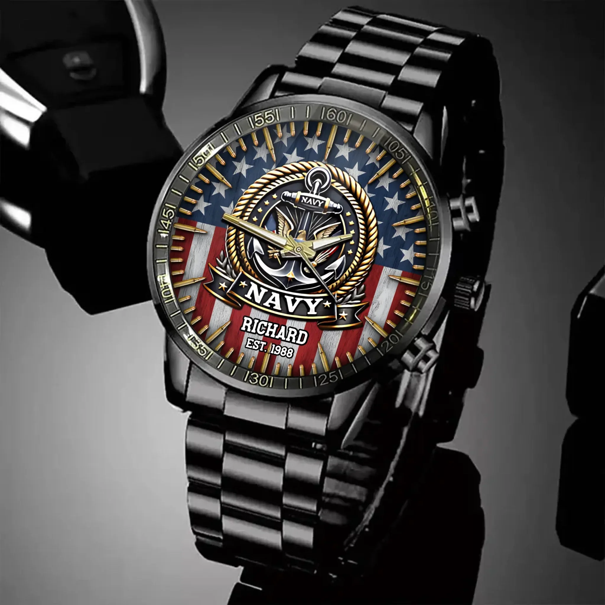 US Navy Veteran Anchor American Flag - Personalized Hand Watch -  Gift For Patriots - Image 7