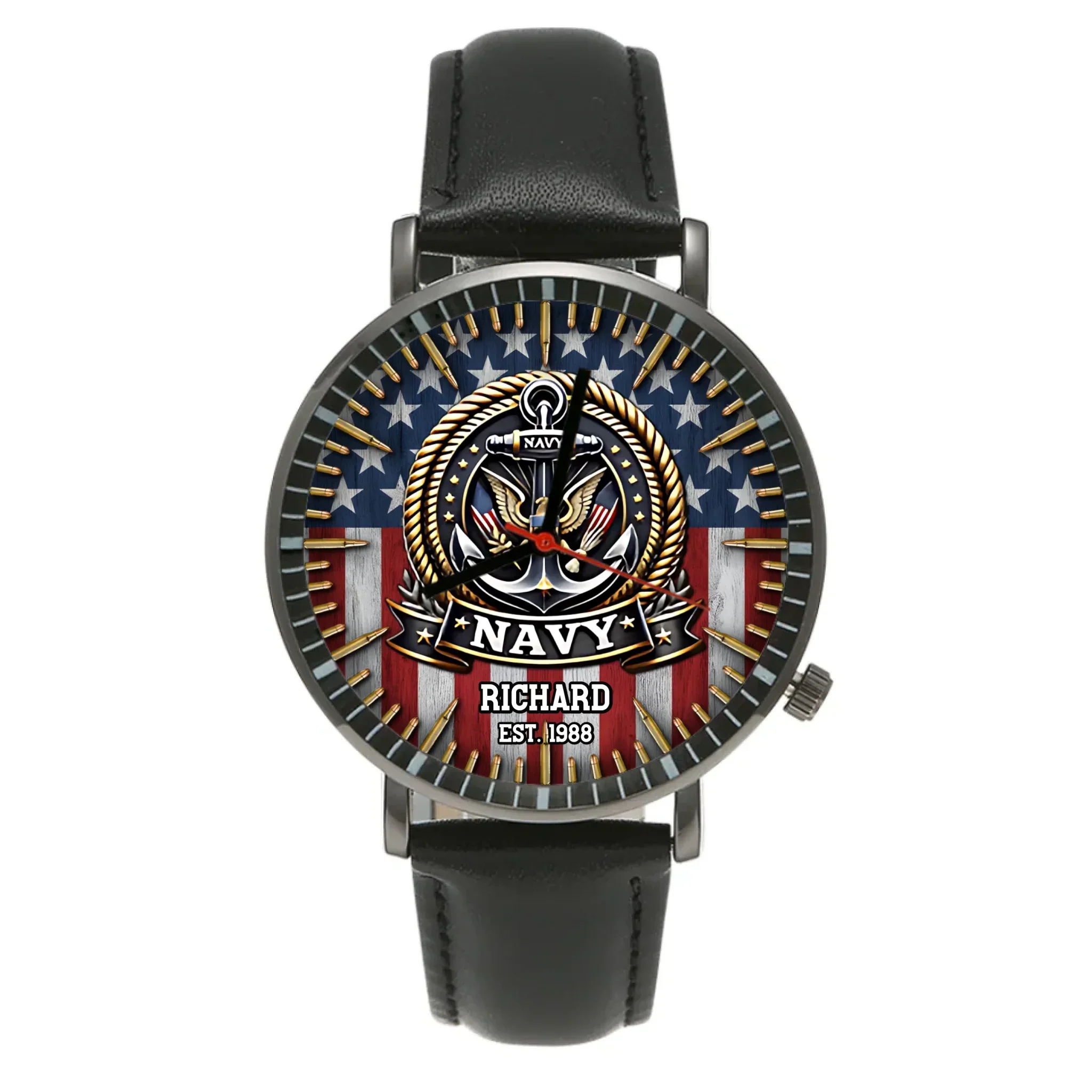US Navy Veteran Anchor American Flag - Personalized Hand Watch -  Gift For Patriots - Image 8