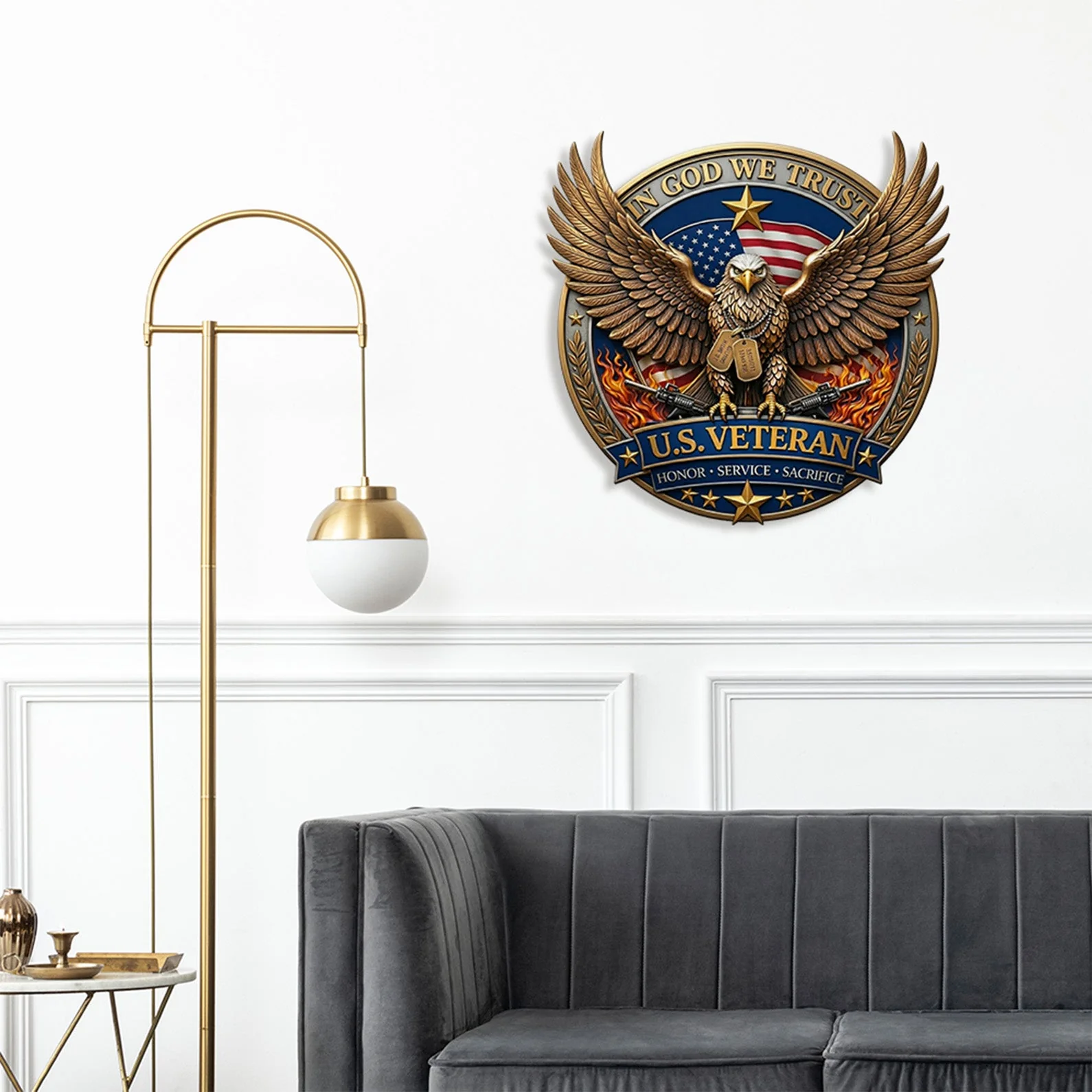 U.S. Veteran Eagle In God We Trust Patriotic Wall Decor - Personalized Shaped Metal Sign - Gift For Family - Image 2